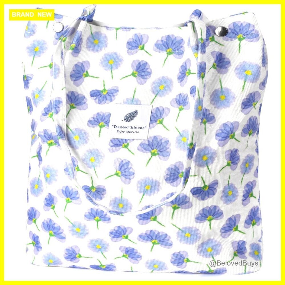 Large Corduroy Tote Bag with Zipper Closure and Inner Pockets